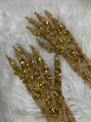 Eliana Gold Rhinestones Mesh Long Gloves