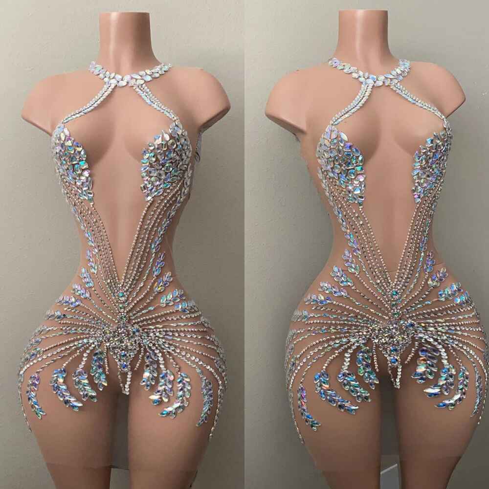 Glamorous See-Through Crystal Mini Birthday Party Dress