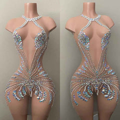 Glamorous See-Through Crystal Mini Birthday Party Dress