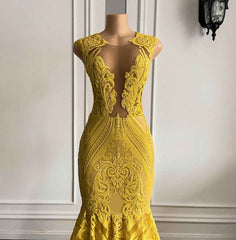 Elegant Yellow Sequin Mermaid Prom Dress