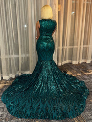 Elegant Green Mermaid Beaded Crystals Prom Dress