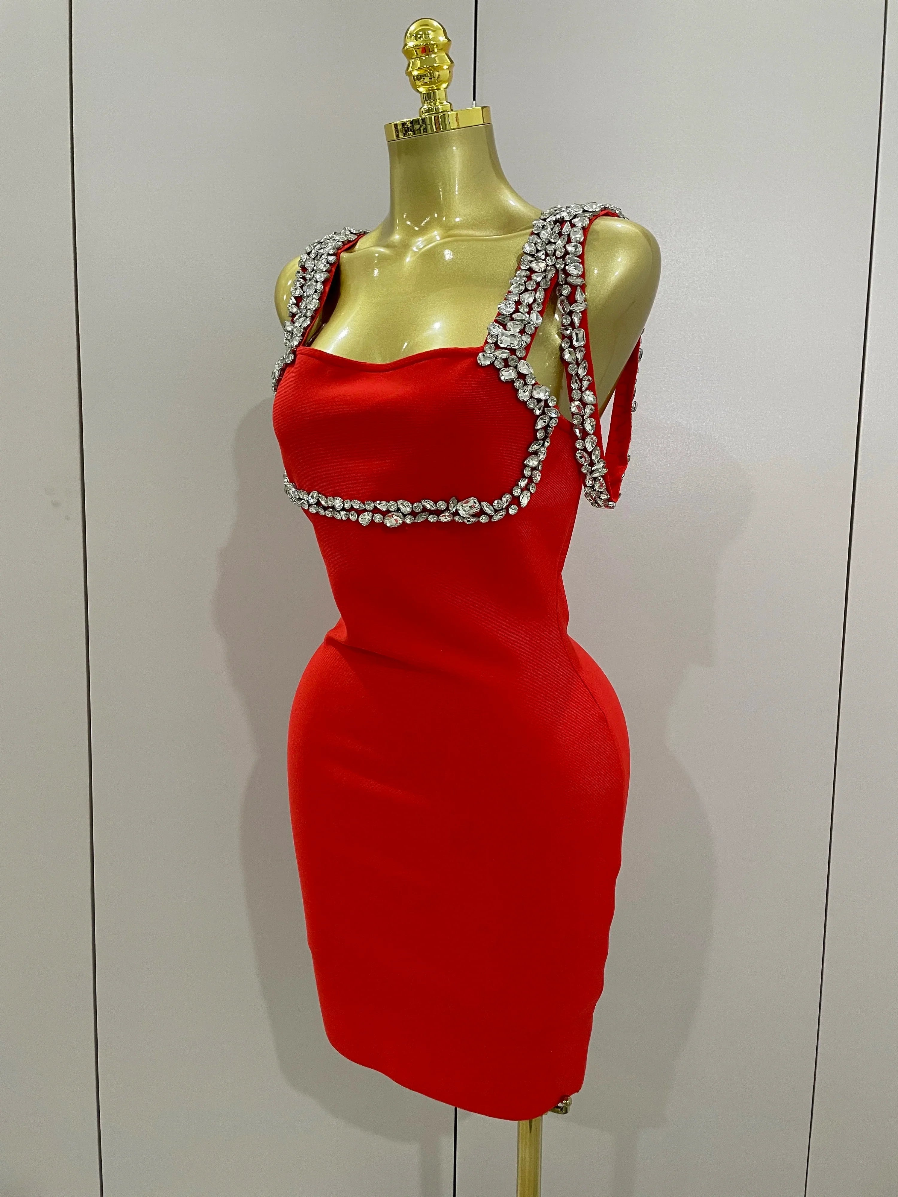Alicia Luxury Sexy Shining Diamond Backless Bandage Bodycon Mini Dress