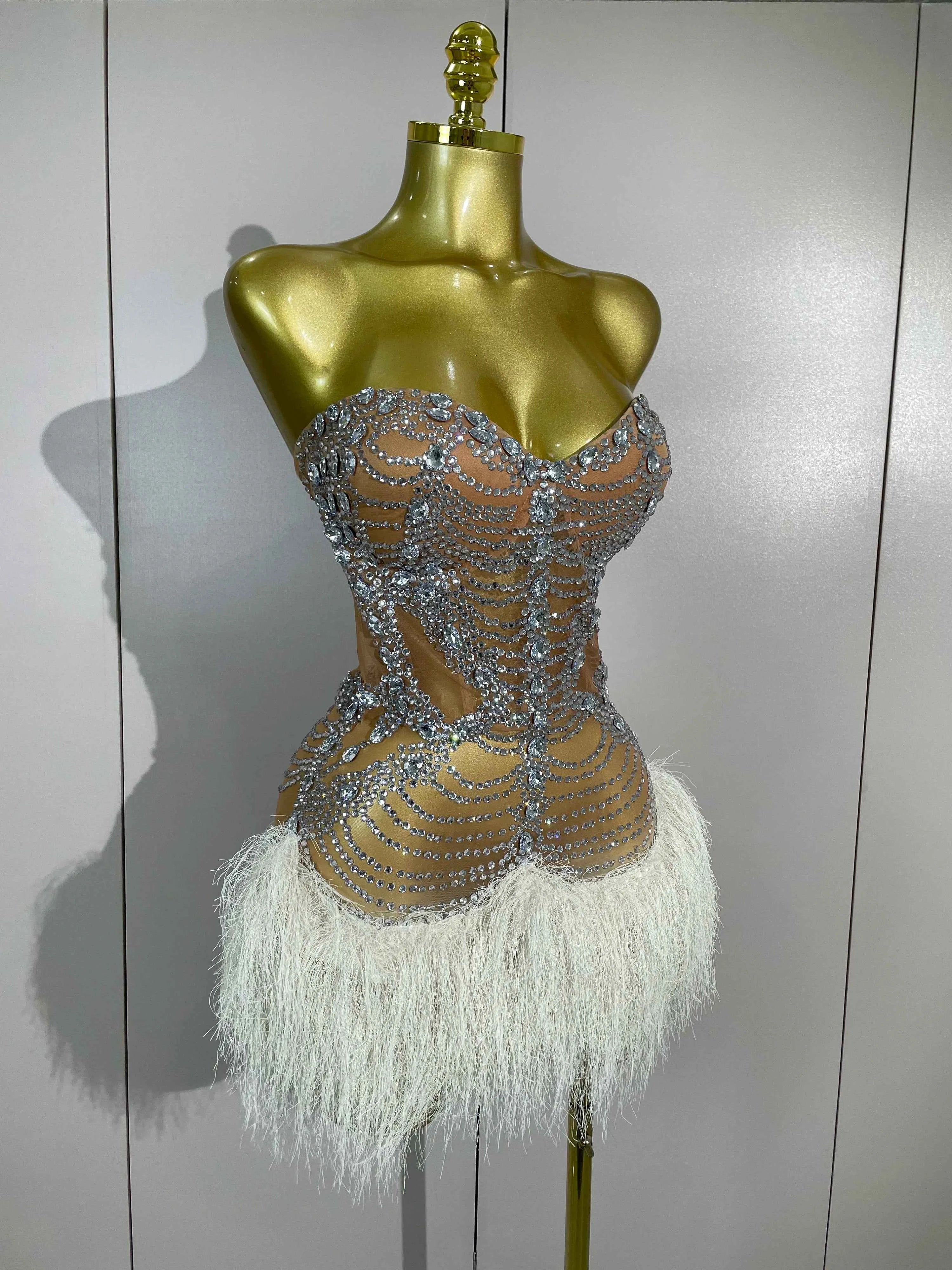 Corri Sparkly Diamonds Tassel Sexy Strapless Mesh Sheer Mini