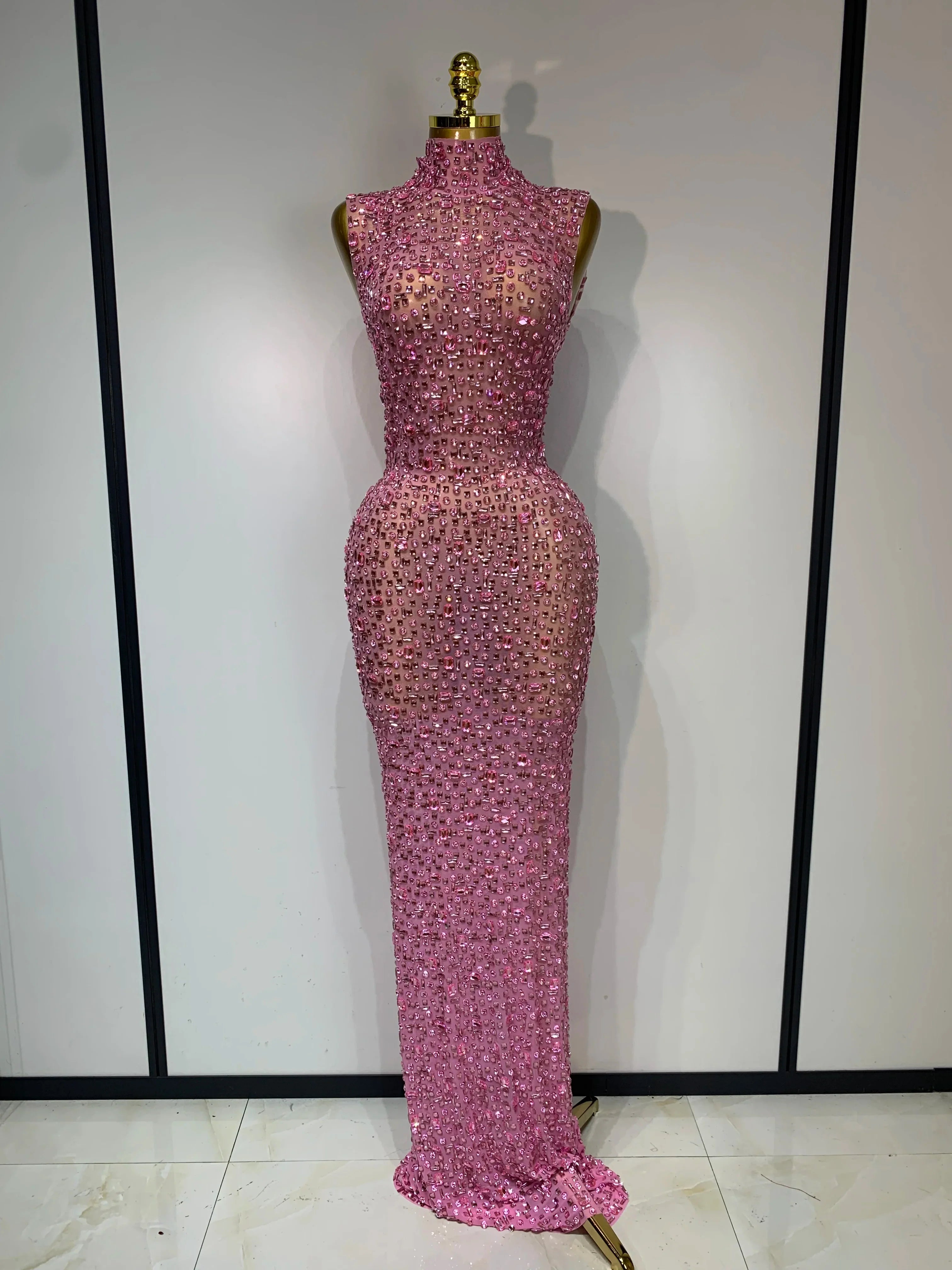 Cameron Sparkly Rhinestone Sleeveless Stretch Long Dress