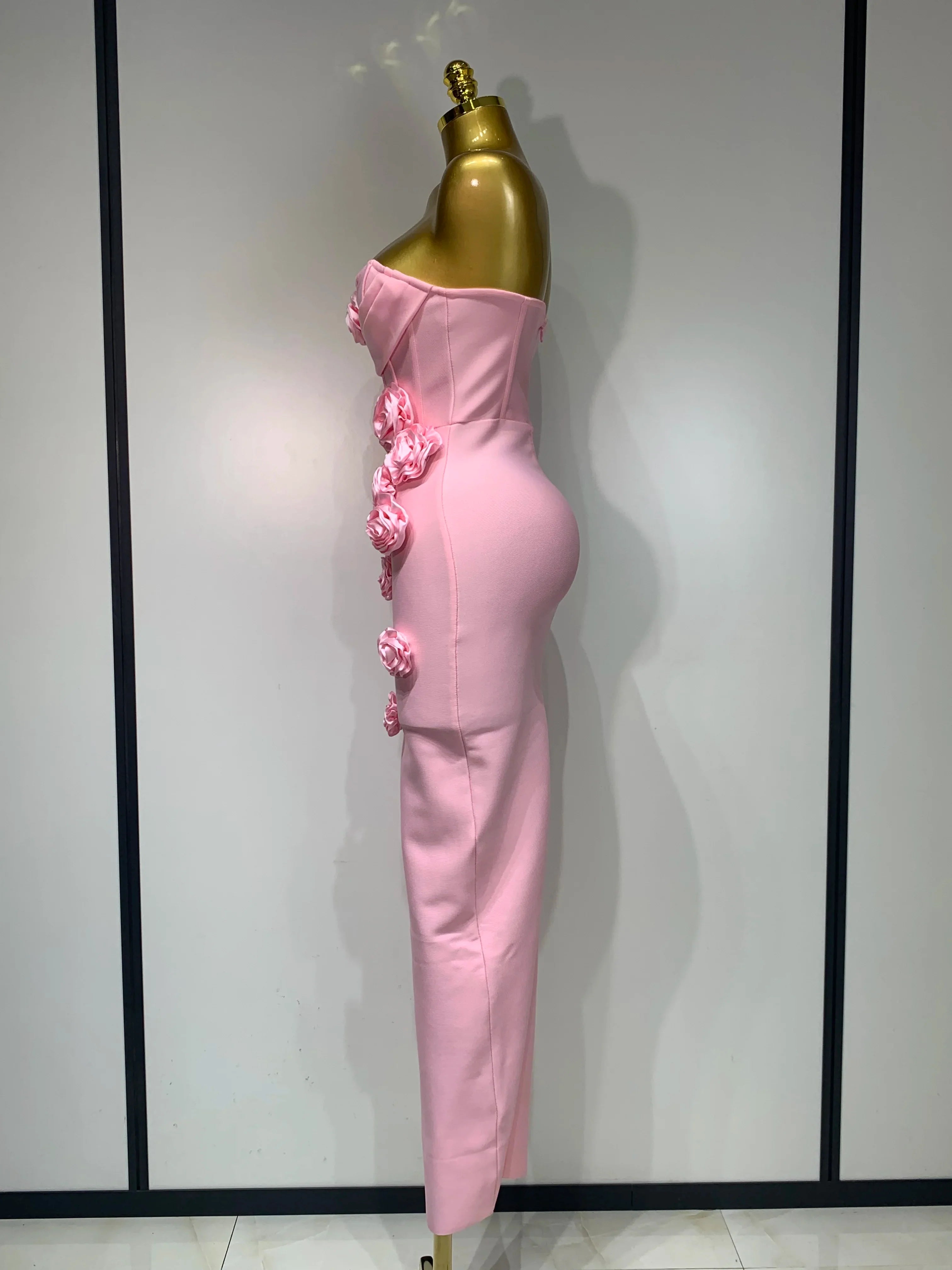 Emilia Strapless Backless Flower Maxi Bodycon Dress