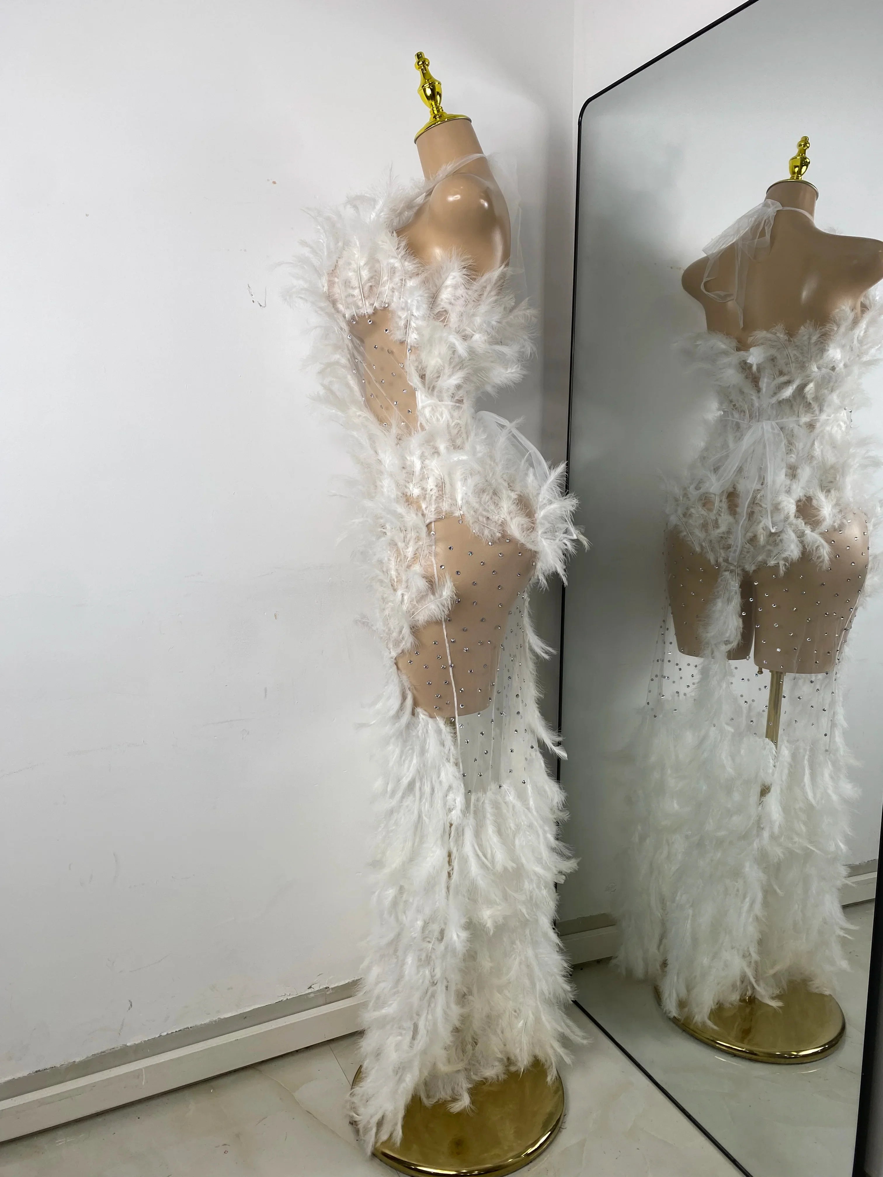 Elora Rhinestone Mesh Feather Gown