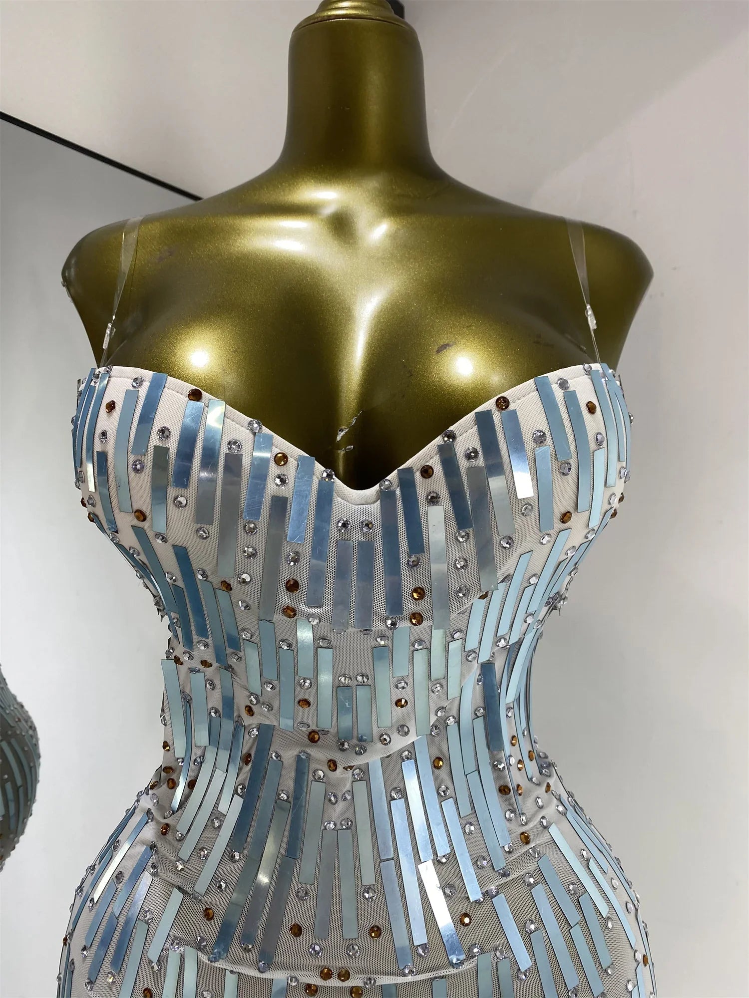 Eisa Sequin Rhinestone Mesh Bodycon Mini Dress