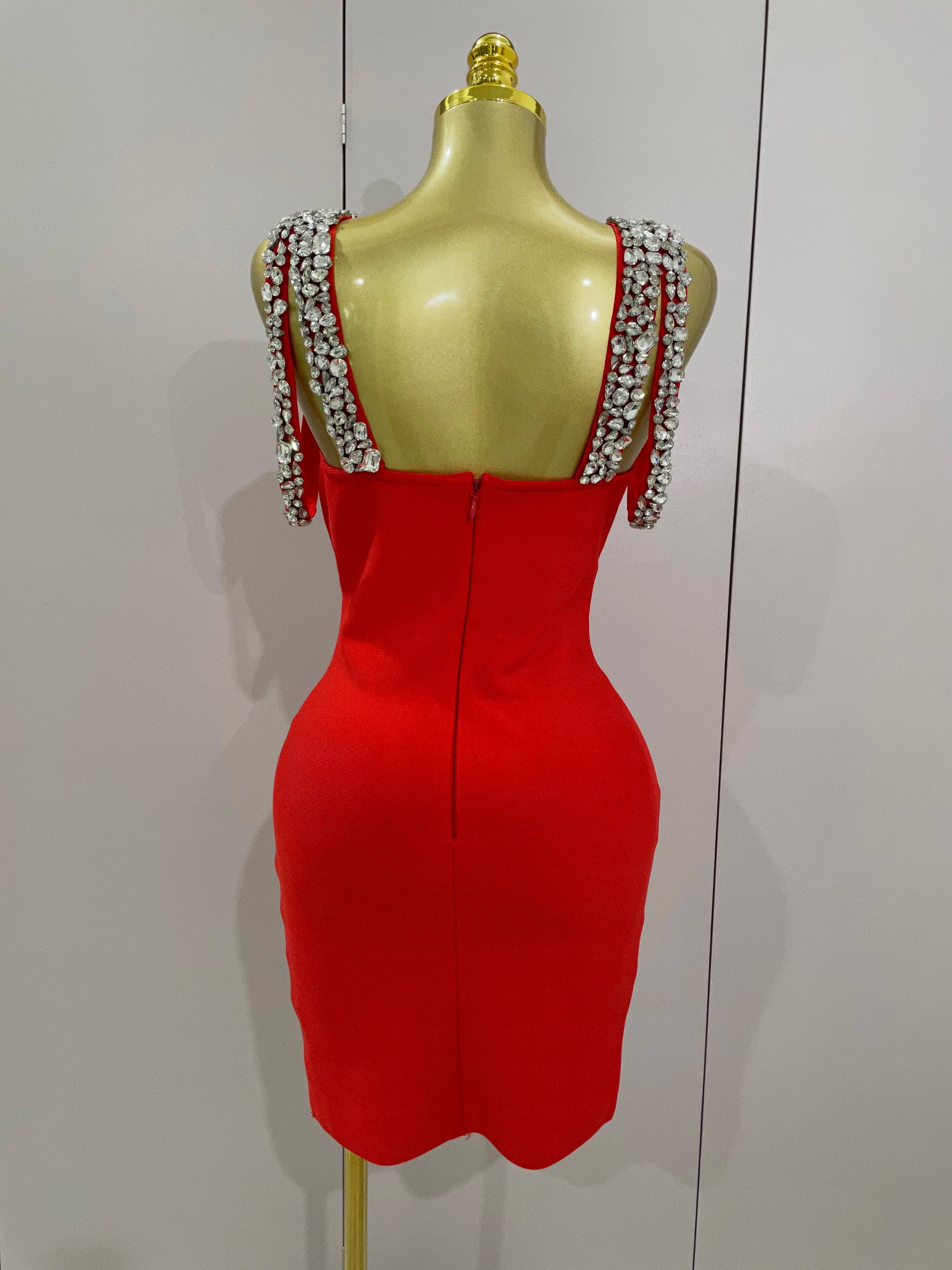 Alicia Luxury Sexy Shining Diamond Backless Bandage Bodycon Mini Dress