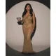 Gold Sequined Backless Birthday Dress