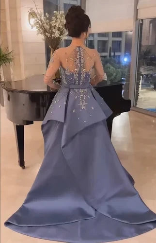 Elegant Crystal Beaded Gown With Overskirt