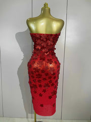 Emme Sequin Flower Diamond Strapless Mesh Dress