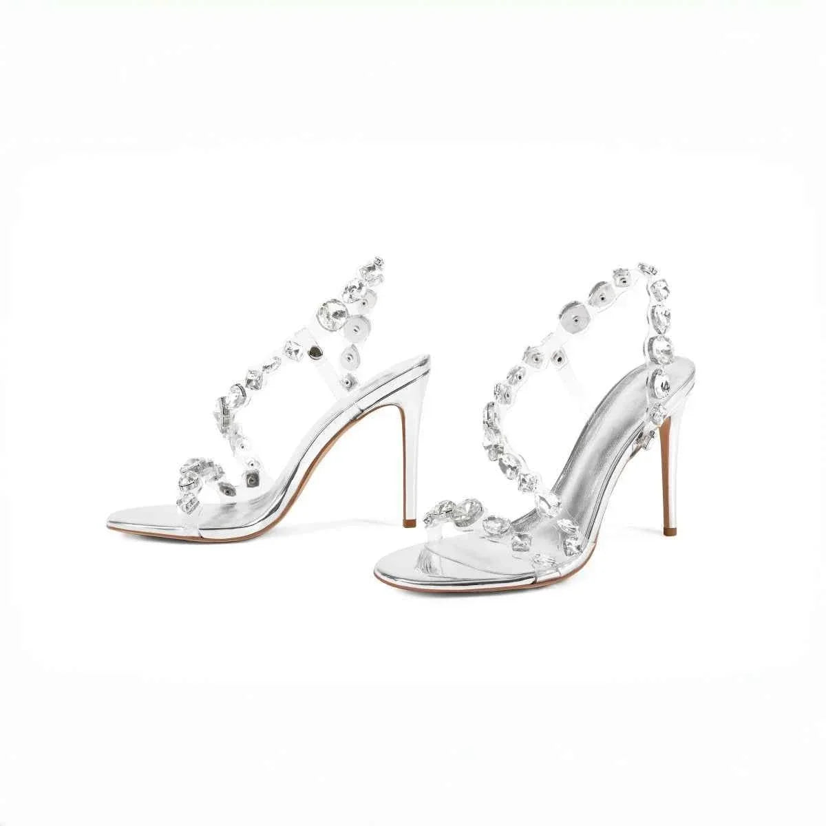 Clear PVC Rhinestone Slingback Sandals Open-Toe Thin Stiletto Heels