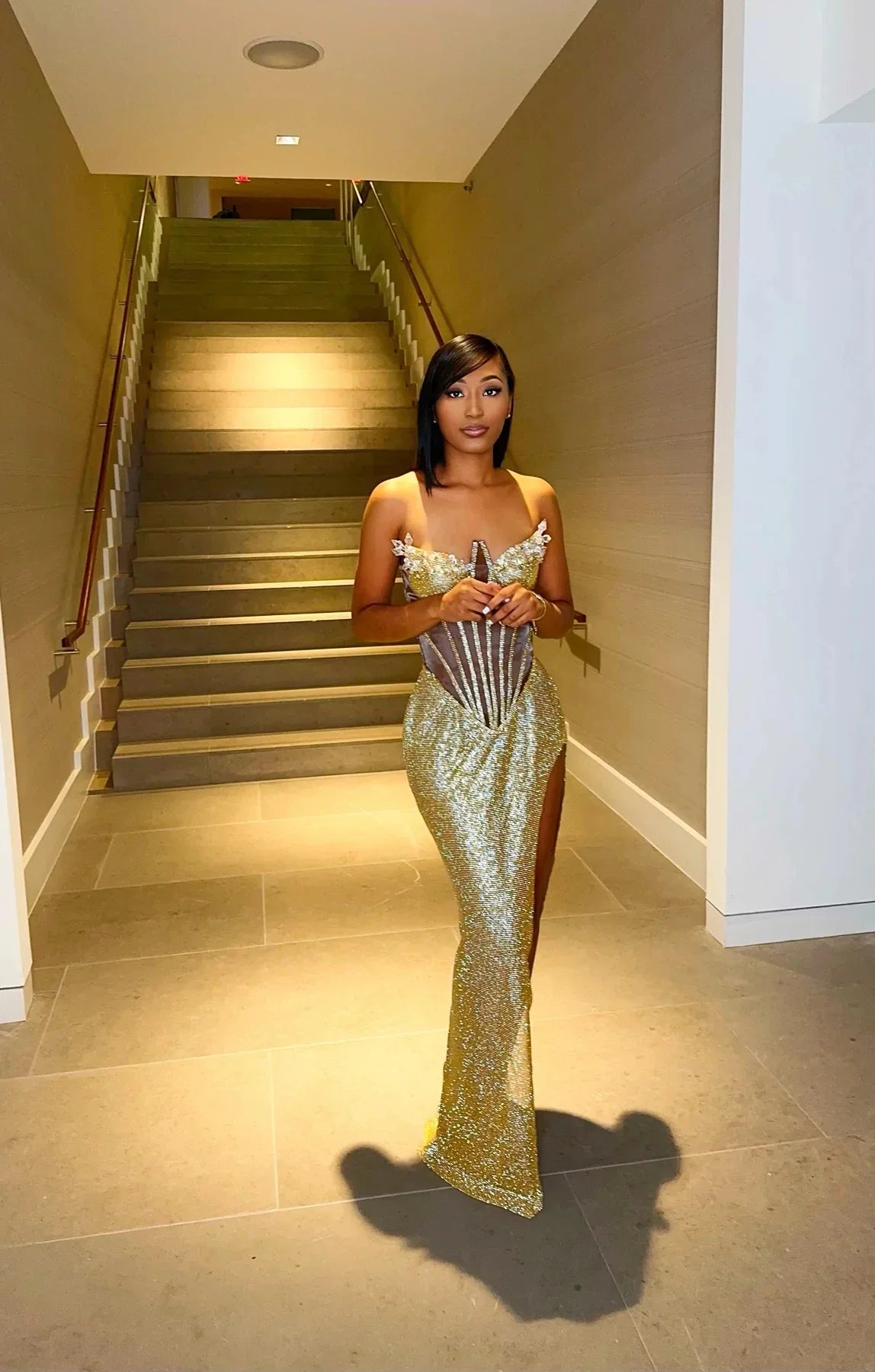 Gold Sparkly Sweetheart Long Dress