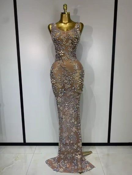 Eniola Luxury Diamonds Mesh See Through Long Dress
