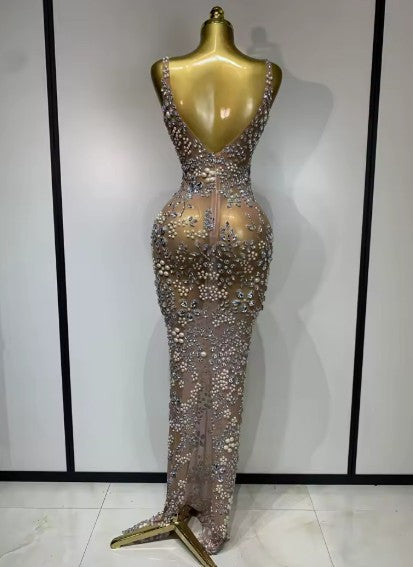 Eniola Luxury Diamonds Mesh See Through Long Dress
