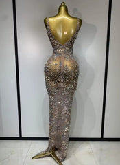 Eniola Luxury Diamonds Mesh See Through Long Dress