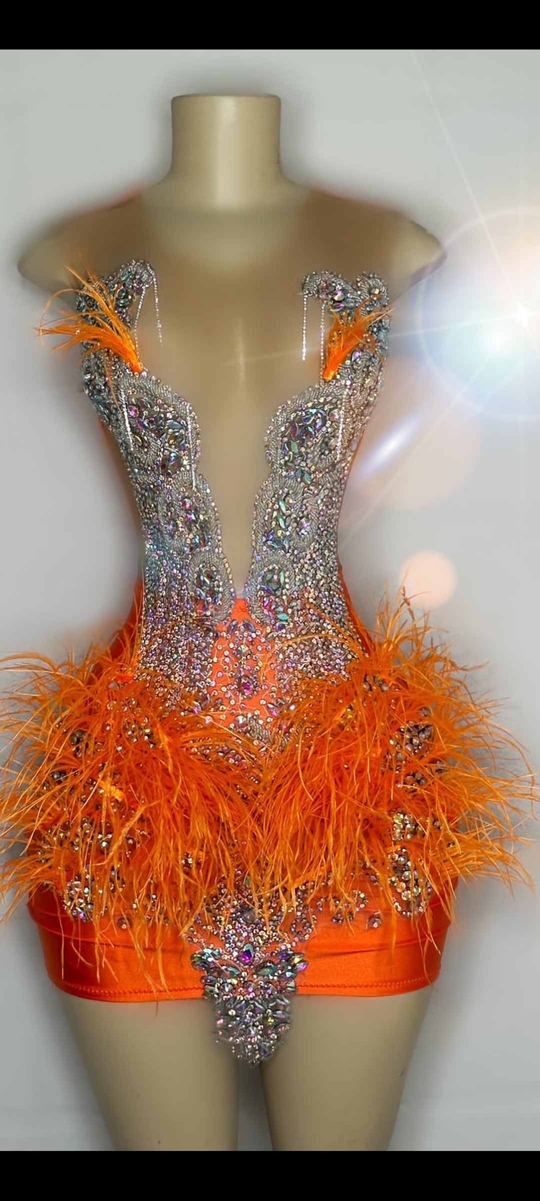 Fuchsia Orange Feathered Mini Birthday Dress