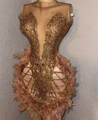 Glitter Short Sheer Neck Party Dress