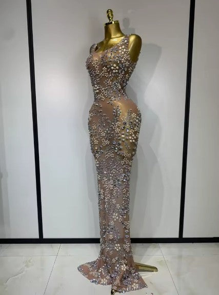 Eniola Luxury Diamonds Mesh See Through Long Dress