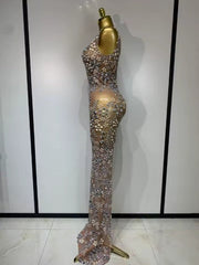 Eniola Luxury Diamonds Mesh See Through Long Dress