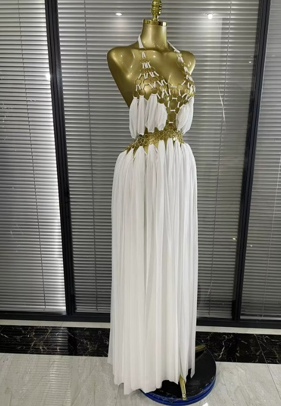 Charlotte Halter Sequined Circle Prairie Long Maxi Dress