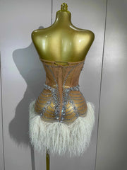 Corri Sparkly Diamonds Tassel Sexy Strapless Mesh Sheer Mini