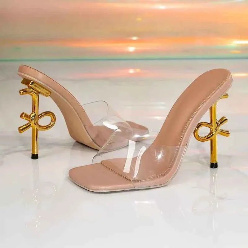2026 Summer Square Head Open Toe Slipper Female Clear PVC Mule High Heels