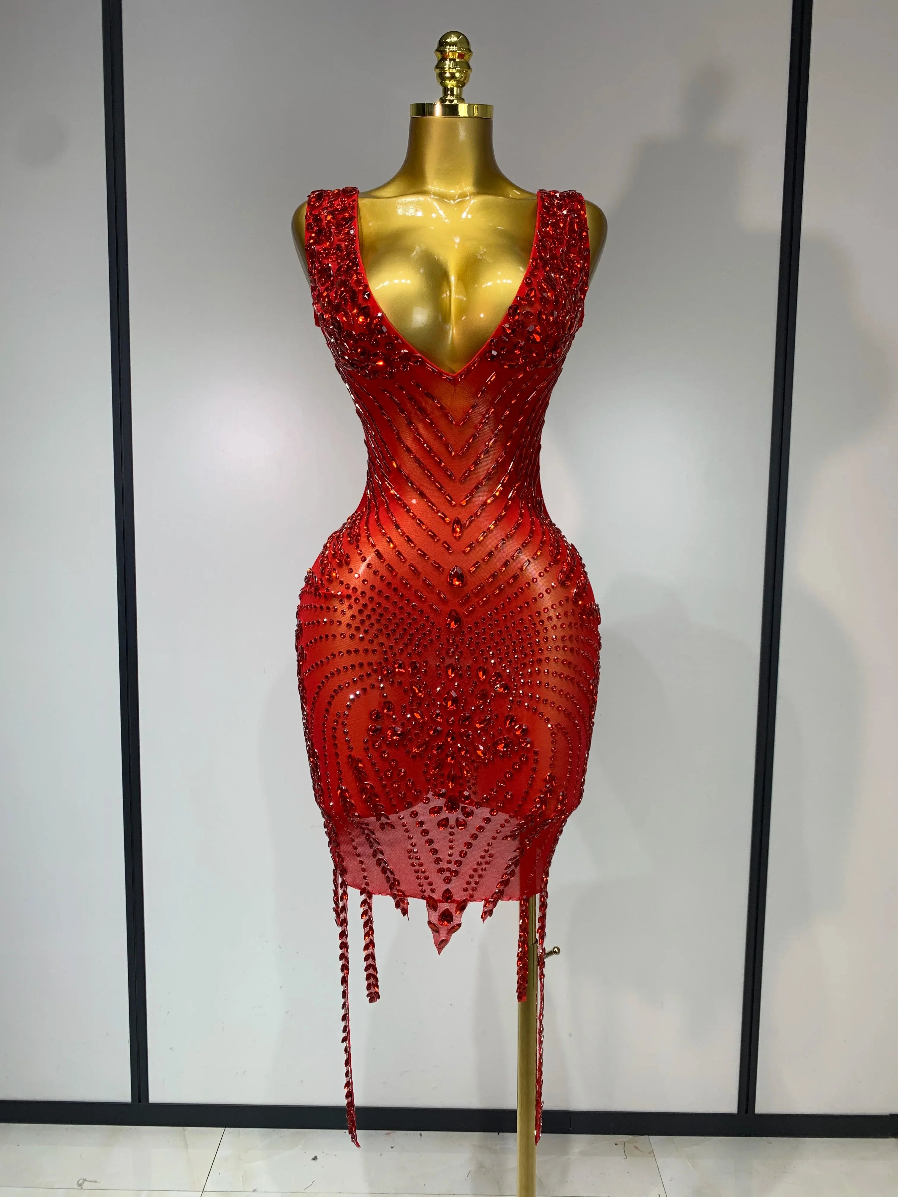 Genesis Sparkly Rhinestone Bodycon Mesh Dress