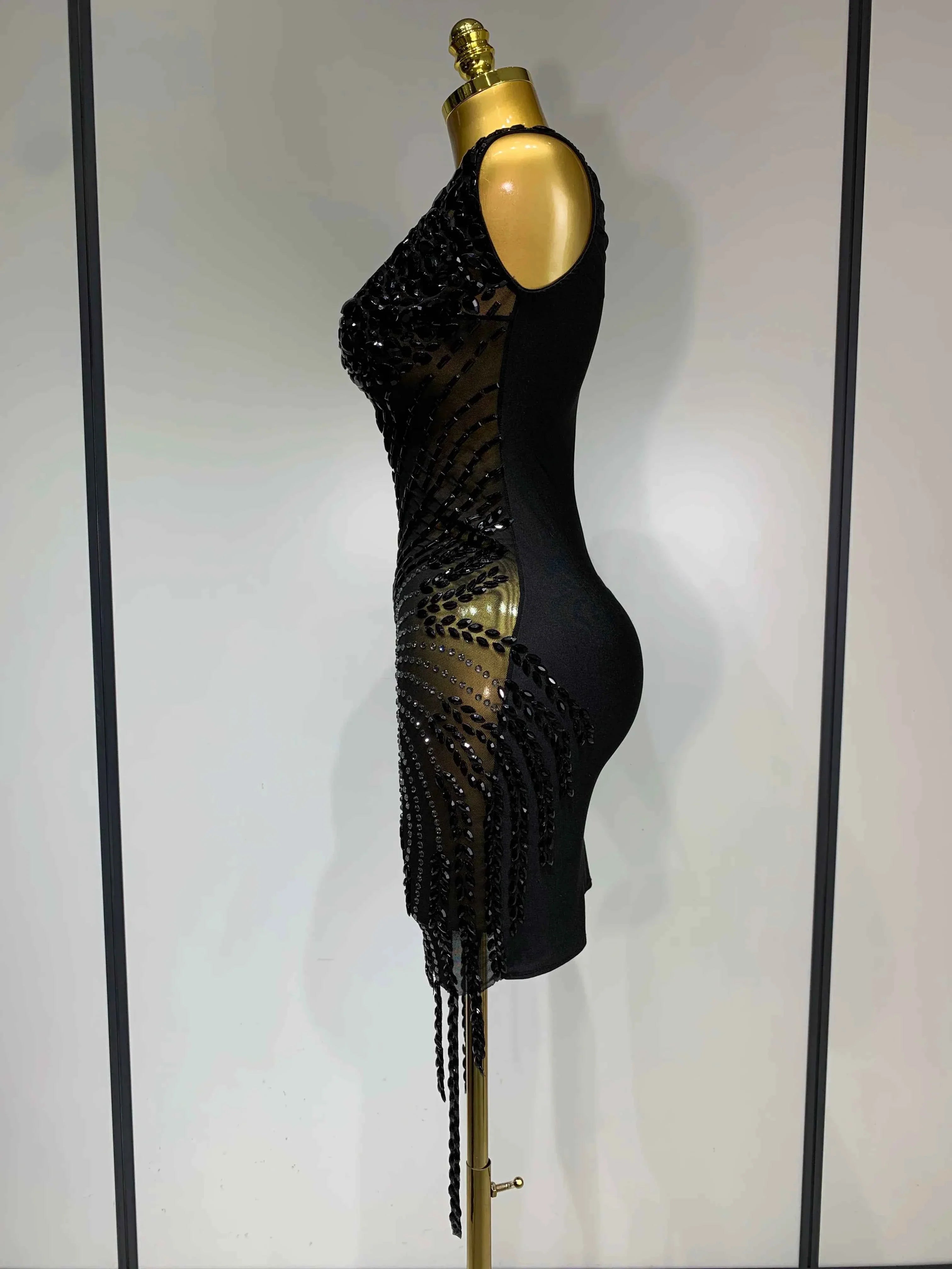 Genesis Sparkly Rhinestone Bodycon Mesh Dress
