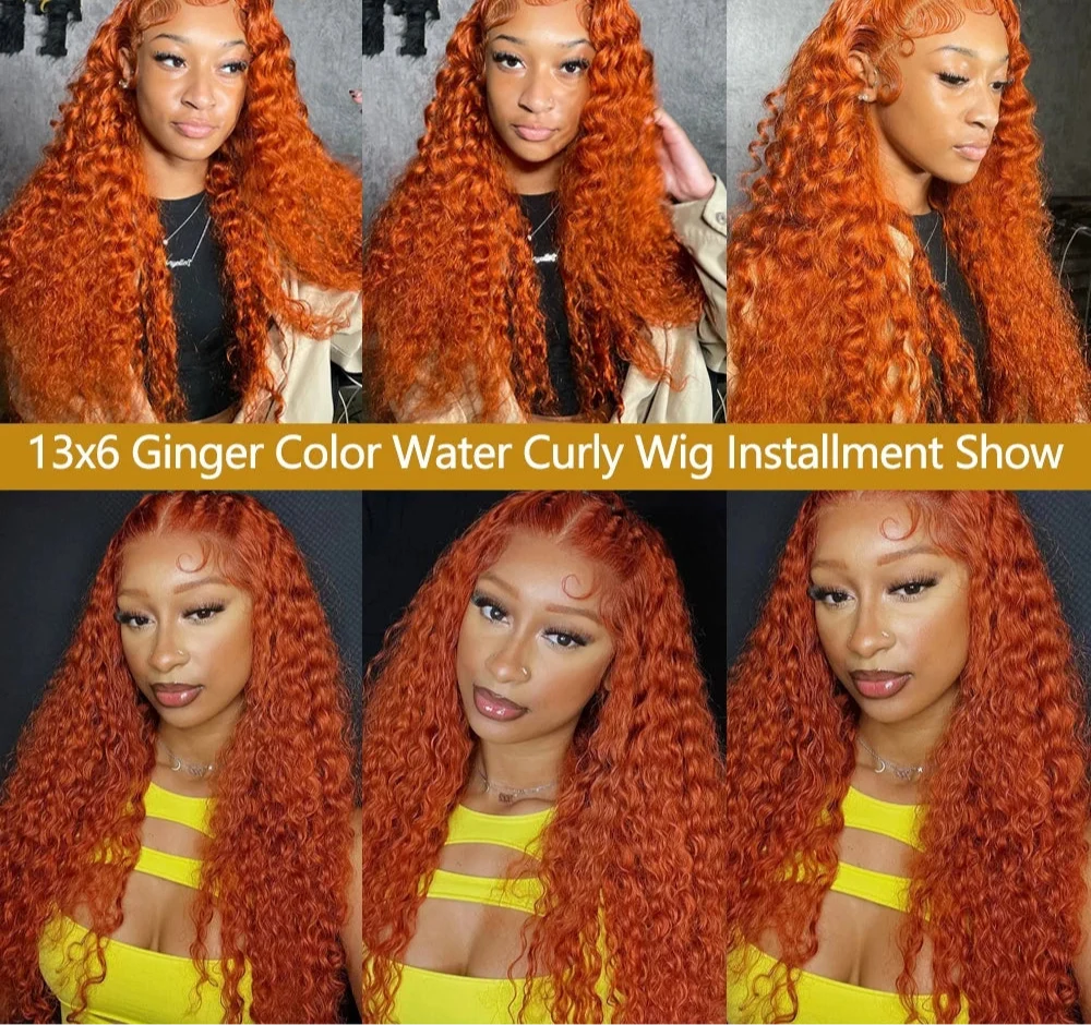 Ginger Water Wave Human Hair Wig – 30/28 Inch 13x6 Lace Front 200% Density 350# Colored Wig