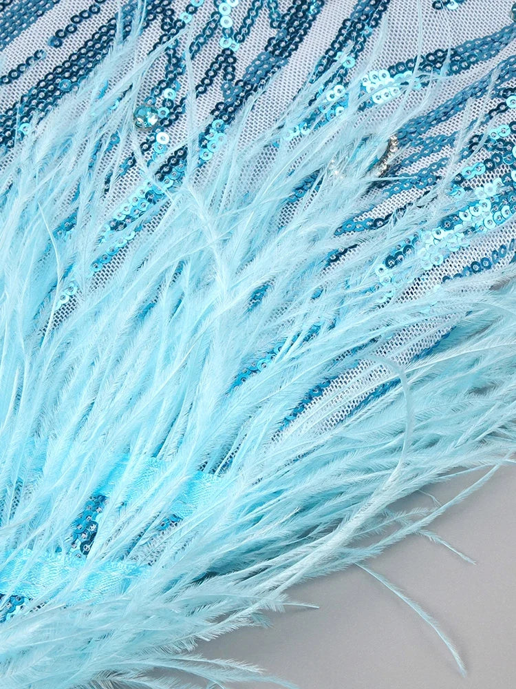 Amani – Baby Blue Feather Sequin Mini Dress