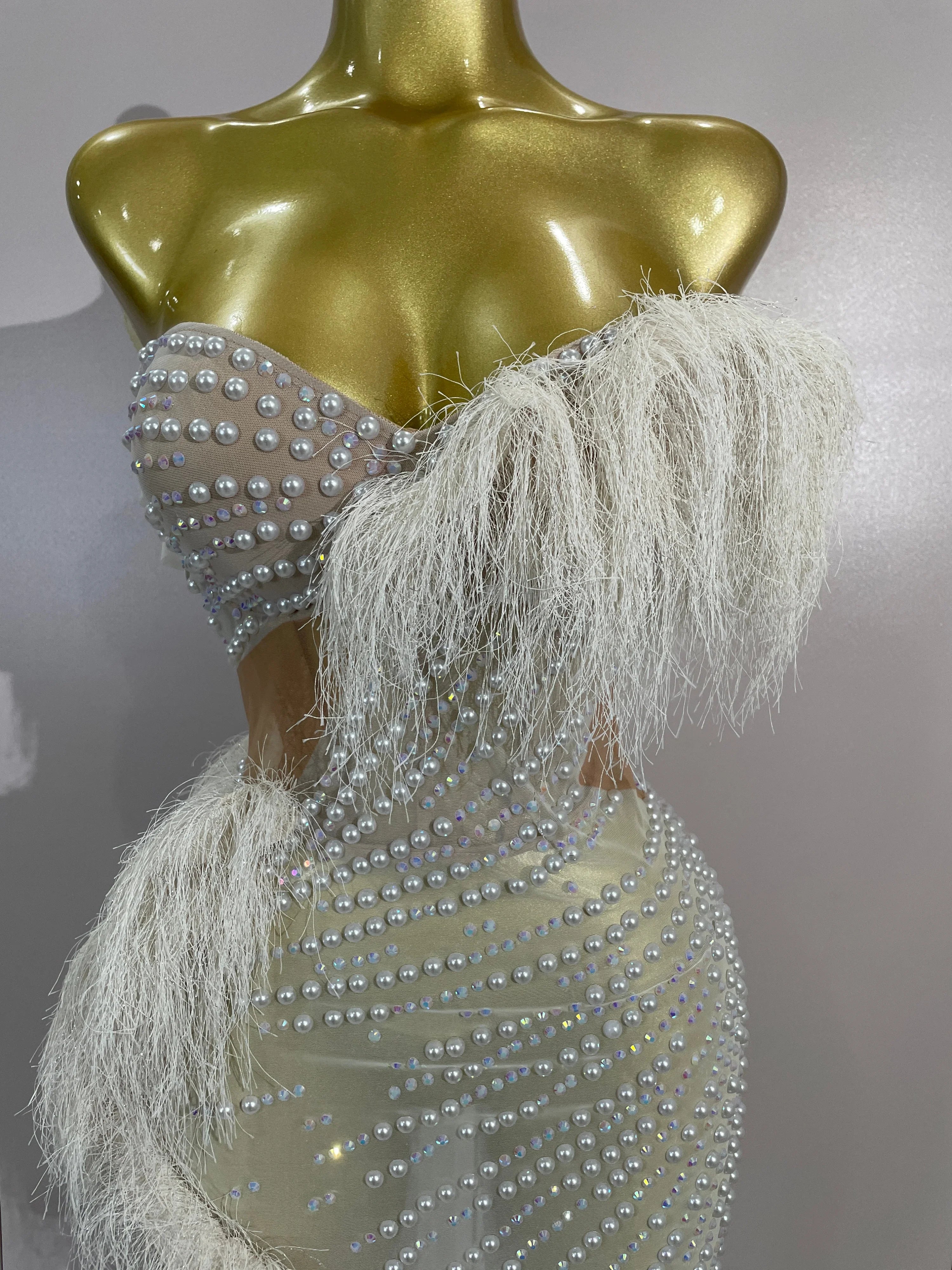 Draya Sparkly Rhinestone Off The Shoulder White Mesh See-Through Long Dress