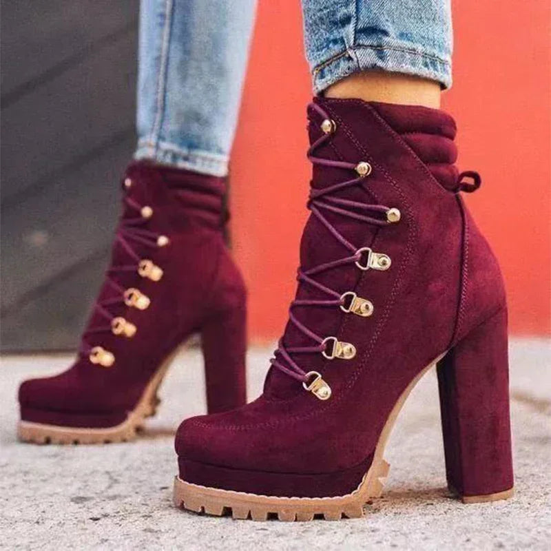 Flock Rivet Square Heel Ankle Boots