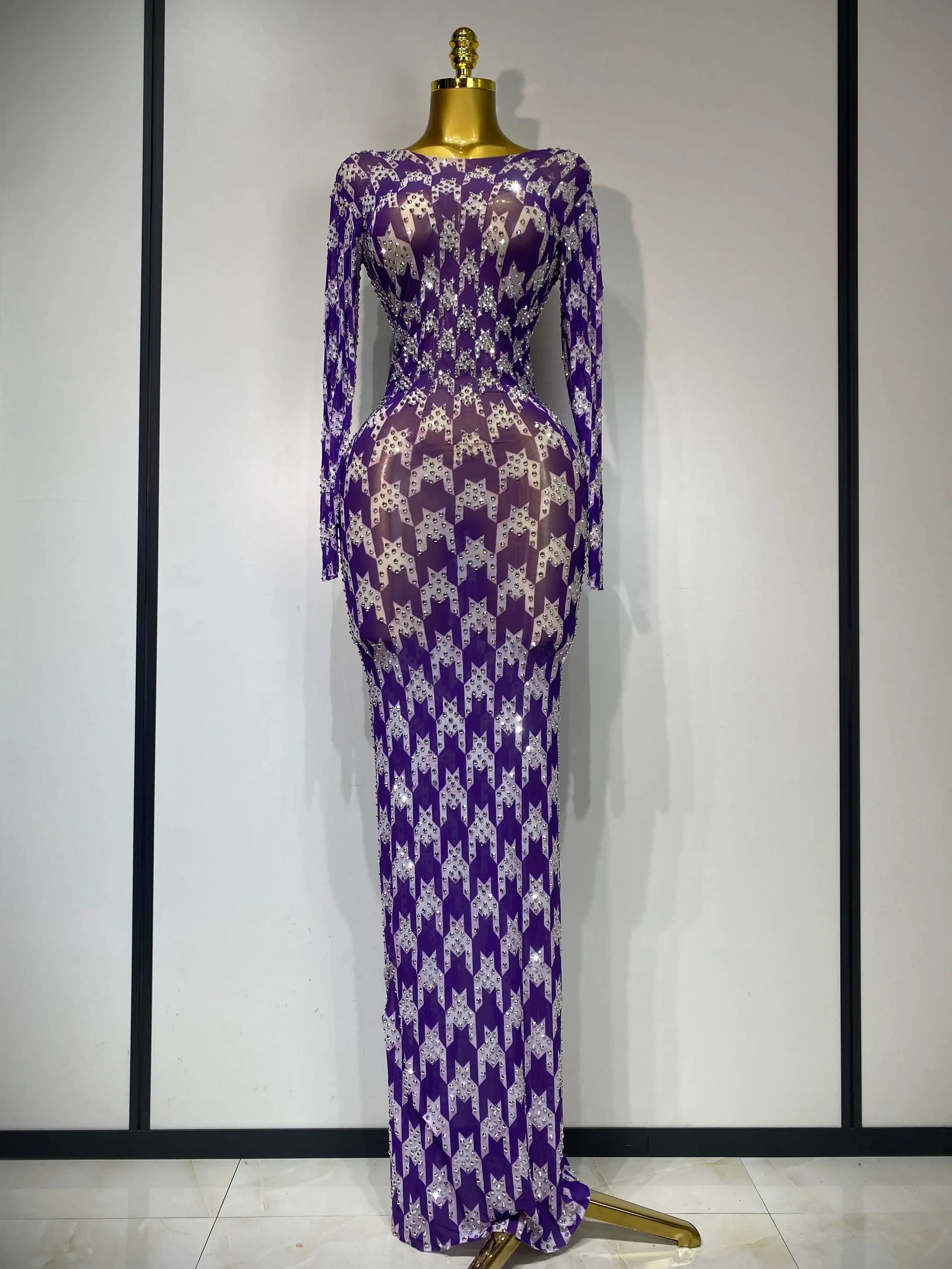 Denise Sparkly Rhinestone Mesh See-Through Dress