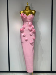 Emilia Strapless Backless Flower Maxi Bodycon Dress