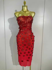 Emme Sequin Flower Diamond Strapless Mesh Dress