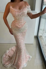 Elegant Sequin Full Crystals Mermaid Prom Dress