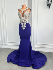 Elegant Purple Beaded Lace Prom Gown