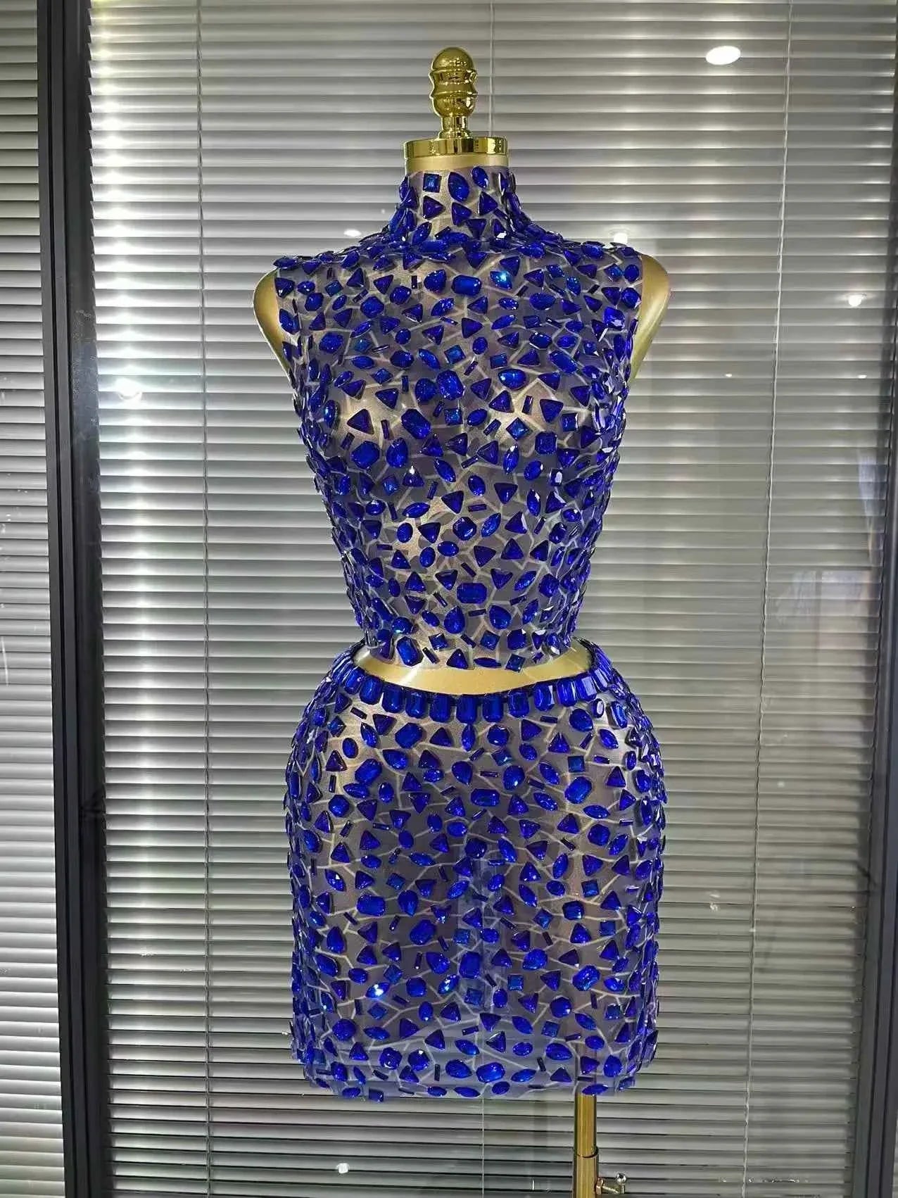 Amber Crystal Mesh Two Piece Bodycon Mini Dress Set
