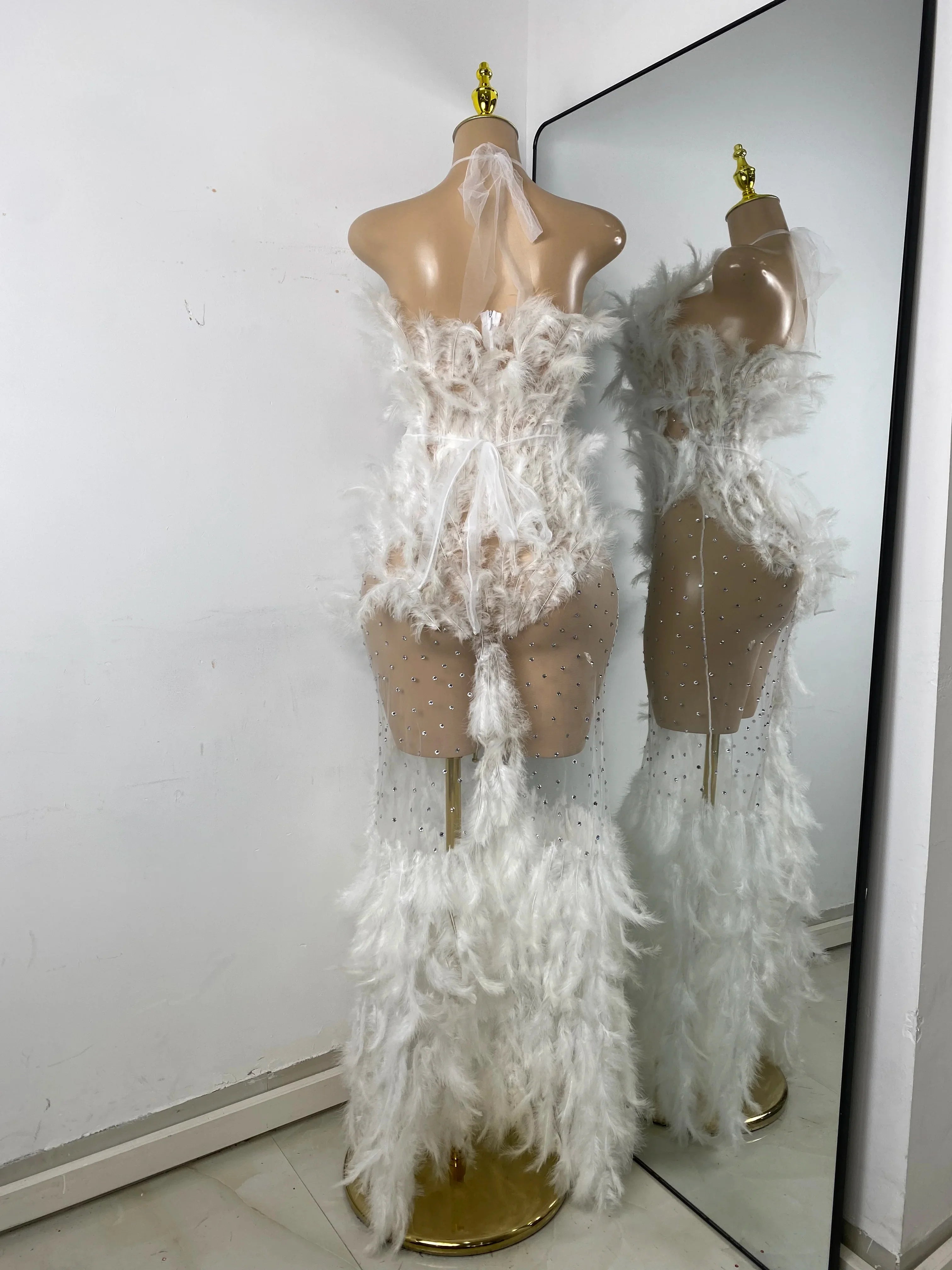 Elora Rhinestone Mesh Feather Gown