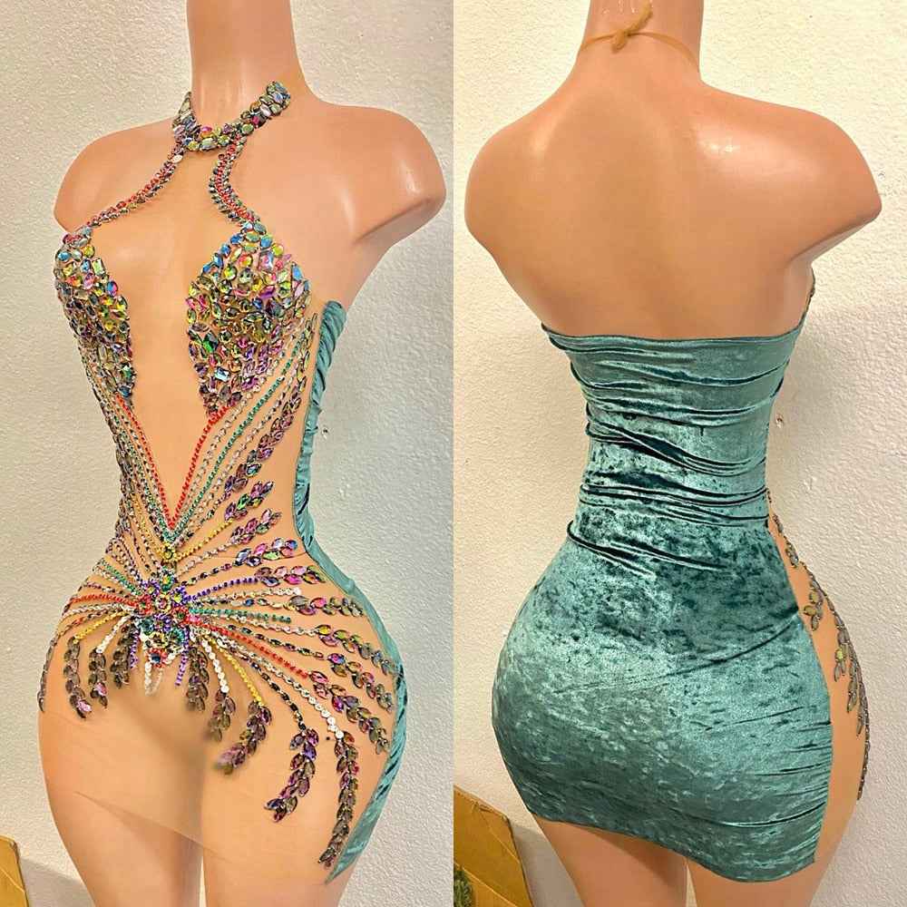Dazzling Colorful Sparkly Crystal Cocktail Dress