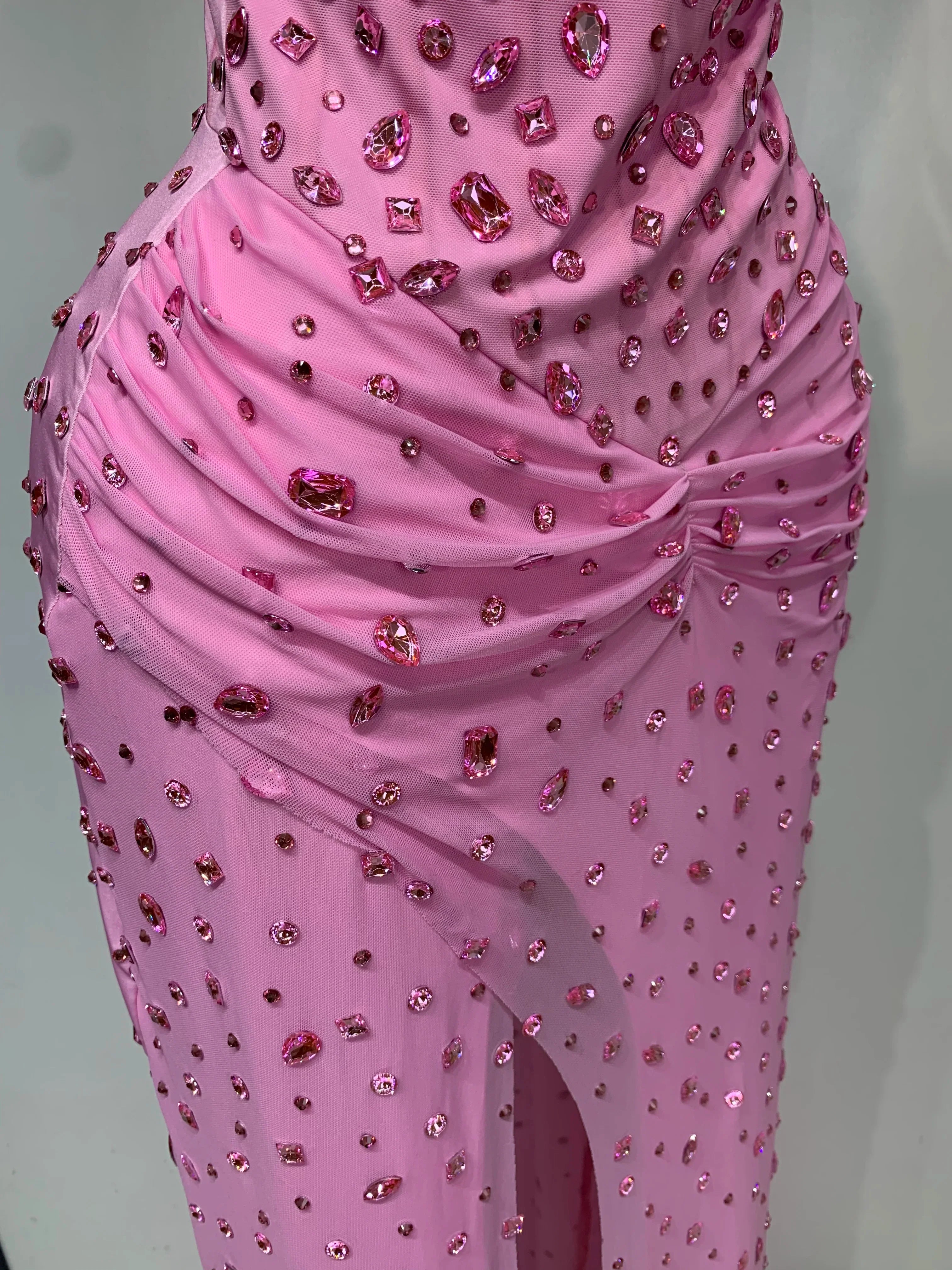 Billie Sparkly Pink Crystal Maxi Dress