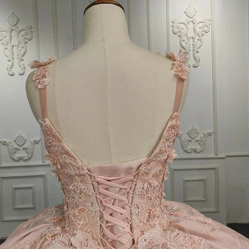 Flowers Pink V-Neck Quinceañera Dress