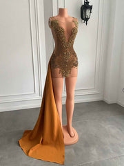 Gold Scalloped Mesh Beaded Mini Birthday Dress