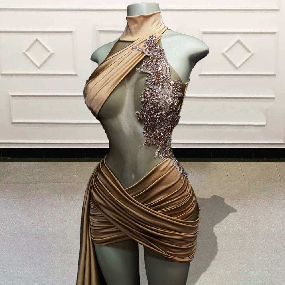 Glitter Beaded Crystal See Through Short Birthday Dress