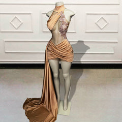 Glitter Beaded Crystal See Through Short Birthday Dress