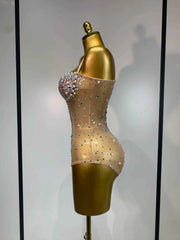 Candice Rhinestone Pearl Mesh Bodycon Bodysuit