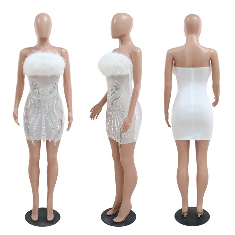 Elegant Mesh Feathers Strapless Birthday Dress