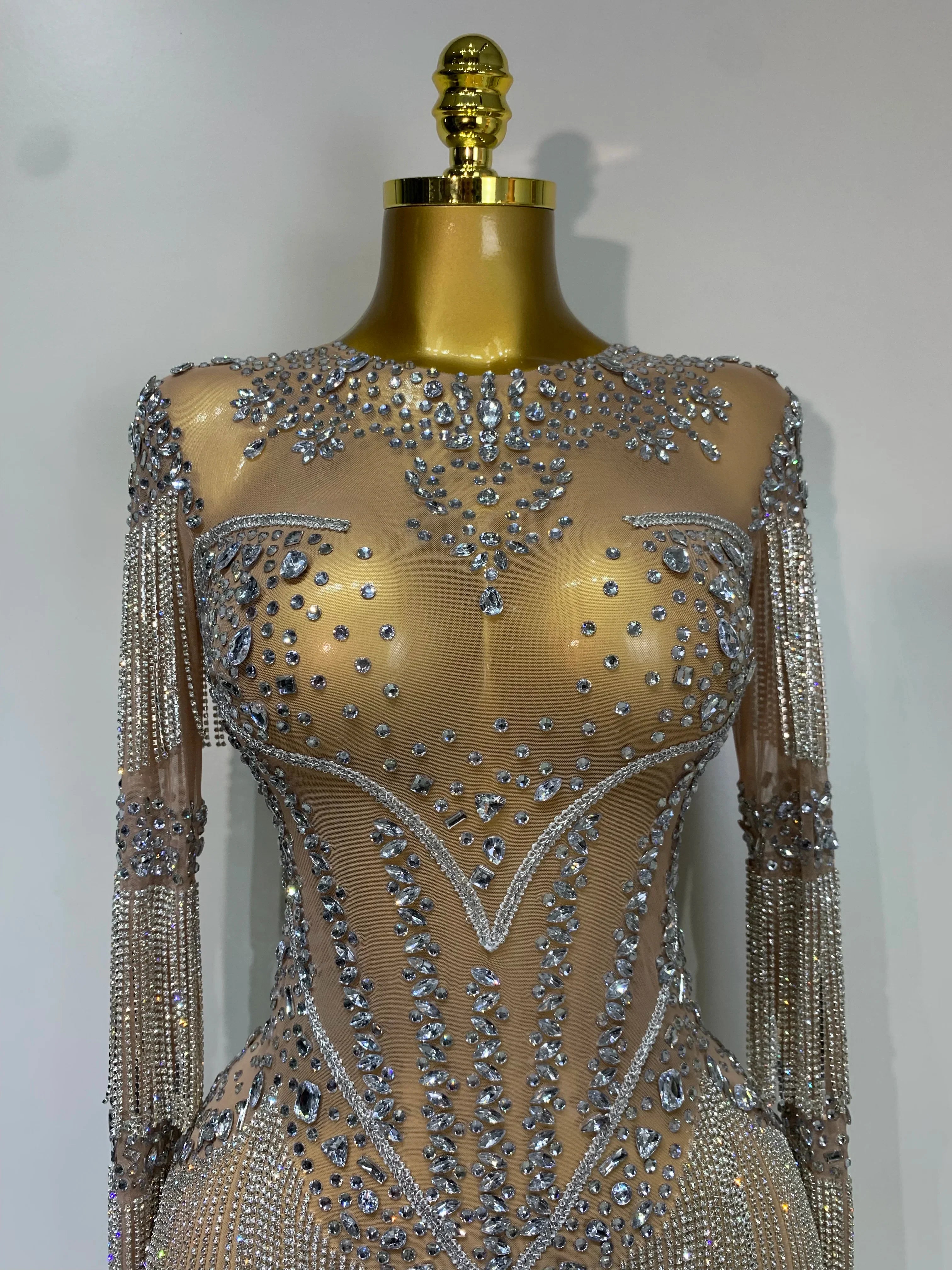 Ayleenah Sparkly Rhinestone Sexy Mesh See Through Rompers
