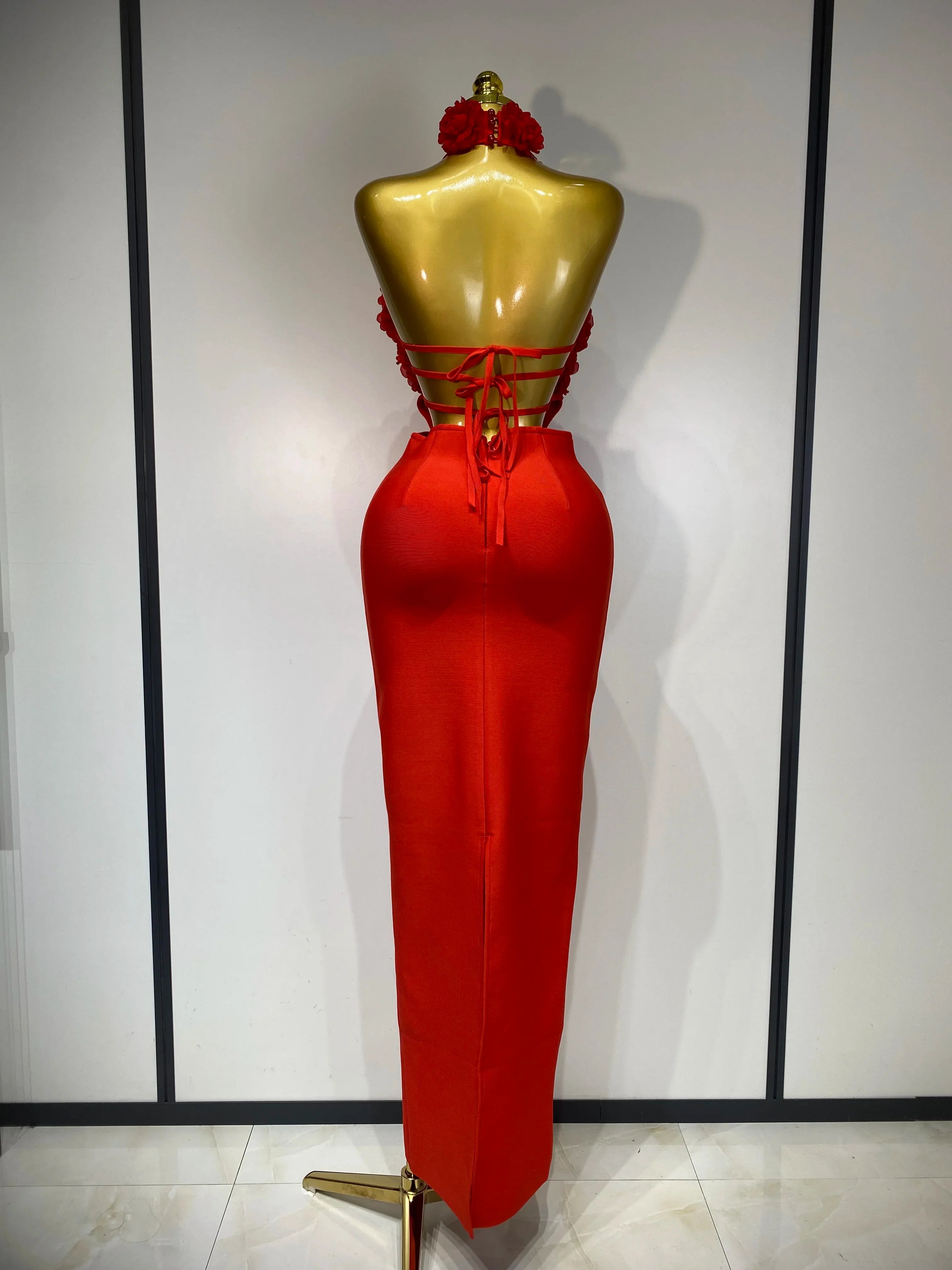 Alana Halter Red Flower Cutout Bandage Bodycon Party Dress
